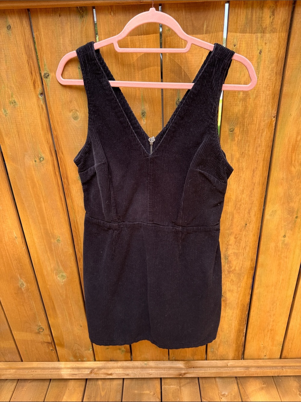 Topshop Black Corduroy Pinafore Dress with back Zip Detail